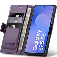 Case for Samsung Galaxy S25 FE, ERBORD Glossy Litchi, wallet with flap, purple