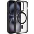 Case for iPhone 16 Pro, for MagSafe, ERBORD Matt Case, transparent / black + Screen Glass