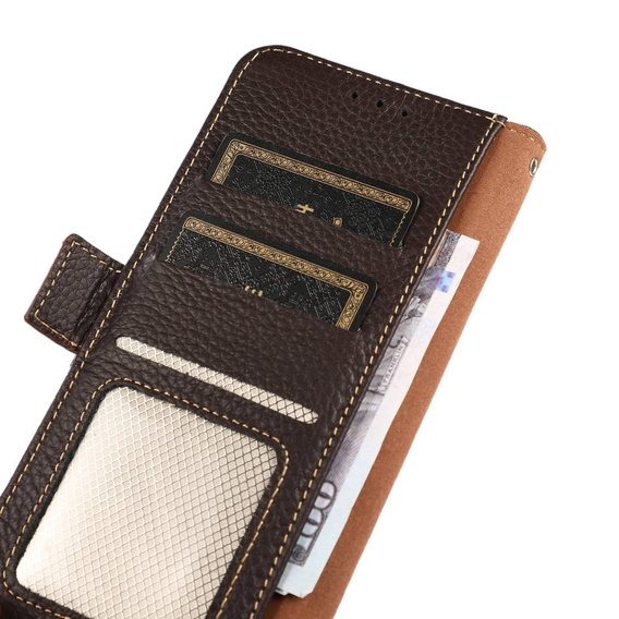 KHAZNEH RFID case for Motorola Moto G04 / G24 / G24 Power, Litchi Texture, brown