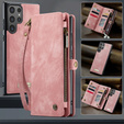 CASEME case for Samsung Galaxy S25 Ultra, Retro Leather Wallet, with strap, pink