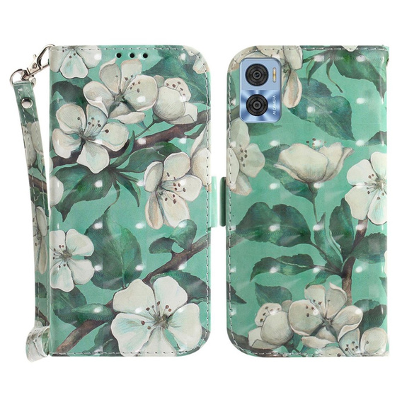 Flip case for Motorola Moto E22 / E22i, Wallet, flowers, white