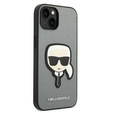 Karl Lagerfeld Case for iPhone 14, Saffiano Karl's Head Patch, silver