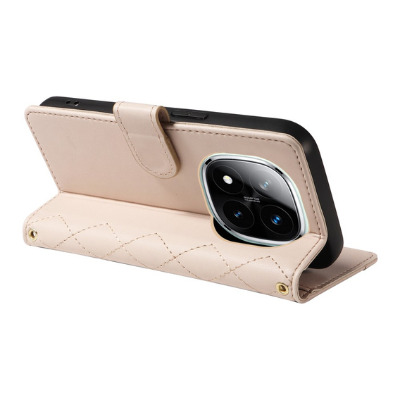 Flip case for Xiaomi Redmi Note 14 Pro 5G / Xiaomi Redmi Note 14 Pro+ 5G / Xiaomi Poco X7 5G, Rhombus Crossbody Leather, beige