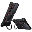 Case for Samsung Galaxy S25 Ultra, Kickstand Bumper, with lens cover, for MagSafe, black / red