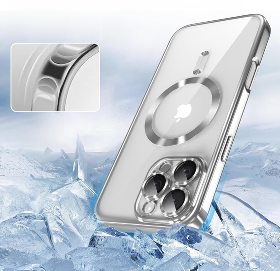 Case for iPhone 15 Pro, Electro MagSafe, silver + Screen Glass
