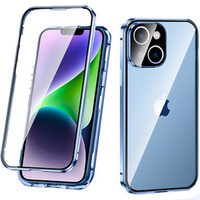 Case for iPhone 14, Magnetic Dual Glass, blue