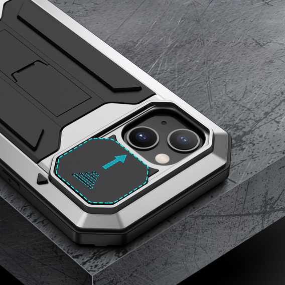 Case for iPhone 13 Mini, R-JUST CamShield Slide, armoured, silver / black
