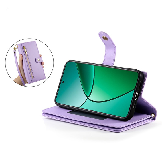 Flip case for Realme 14 Pro 5G, Wallet Zipper Pocket, purple