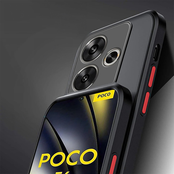 Silicone case for Xiaomi Poco F6, with camera protection, transparent / black