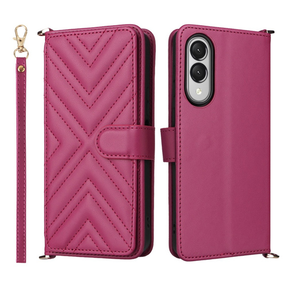 Crossbody Leather Wallet flip case for Samsung Galaxy S25 Edge, maroon