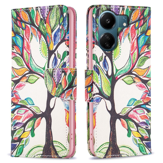 Flip case for Xiaomi Redmi 13C / Poco C65, Wallet, tree of life, white