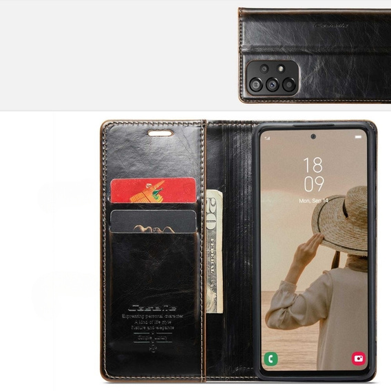 CASEME flip case for Samsung Galaxy A53 5G, Waxy Textublack / brown, black / brown