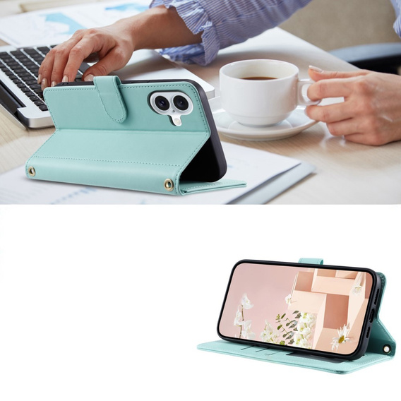 Flip case for iPhone 16 Plus, Rhombus Crossbody Leather, green