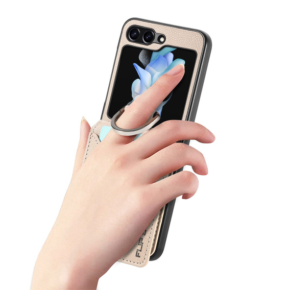 Case for Samsung Galaxy Z Flip7 FE / Z Flip6, Card Slot Ring Case, beige