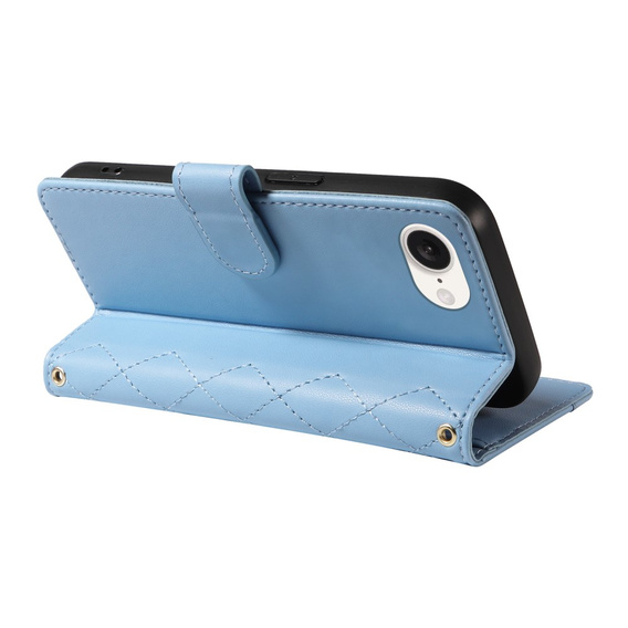 Flip case for iPhone 16E, Rhombus Crossbody Leather, blue
