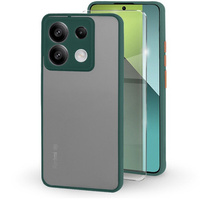 Silicone case for Xiaomi Redmi Note 13 Pro 5G, with camera protection, transparent / green + Tempered Glass 9H