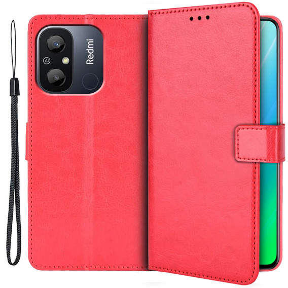 Flip case for Xiaomi Redmi 12C, Crazy Horse Wallet, red