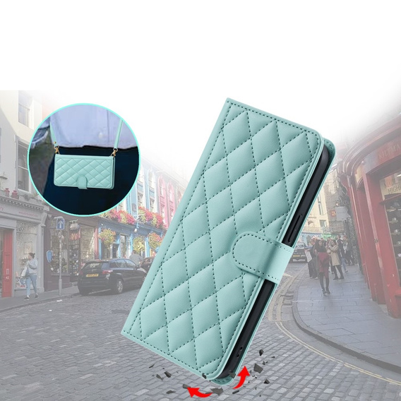 Flip case for Samsung Galaxy S25, Rhombus Crossbody Leather, green