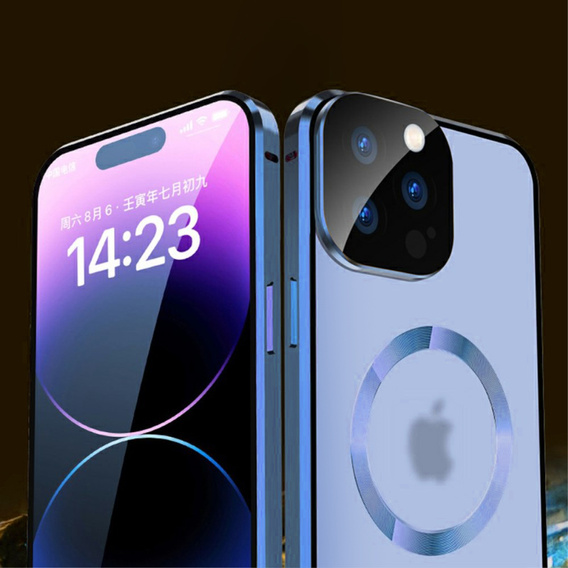 Magnetic Dual Glass MagSafe case for iPhone 15 Pro Max, blue
