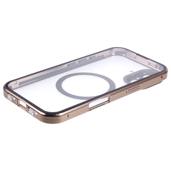 Magnetic Dual Glass MagSafe case for iPhone 16, gold