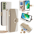 Flip case for Samsung Galaxy S21 FE, Wallet Zipper Pocket, with mirror, white