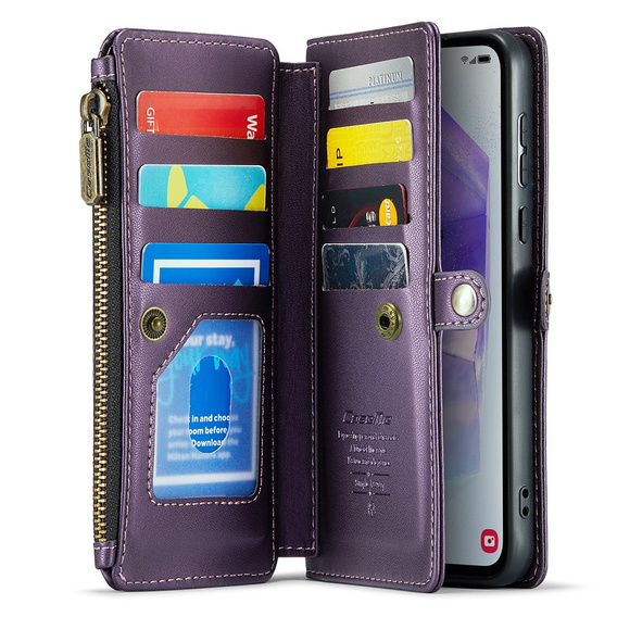 Case CASEME for Samsung Galaxy A55 5G, RFID Leather Wallet, with shoulder strap, purple