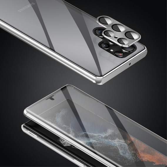 Case for Samsung Galaxy S22 Ultra, Magnetic Dual Glass, silver