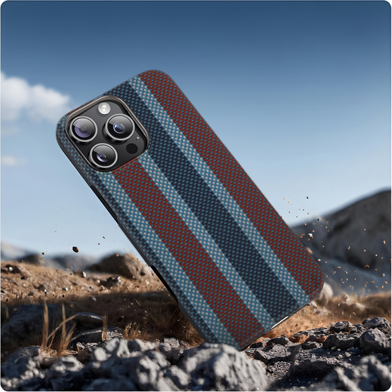 Case for iPhone 16 Pro Max, Aramid Fiber Slim Case, for MagSafe, blue / red