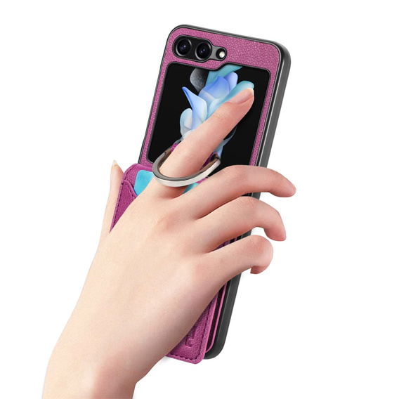 Case for Samsung Galaxy Z Flip7 FE / Z Flip6, Card Slot Ring Case, purple