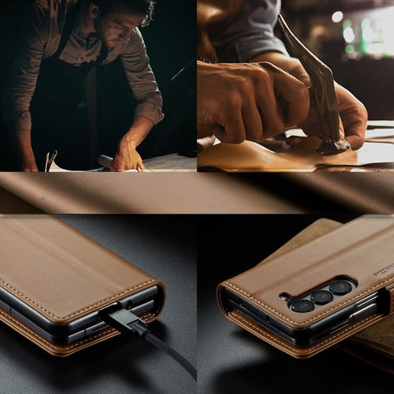 CASEME flip case for Samsung Galaxy Z Fold6 5G, Litchi Wallet, brown