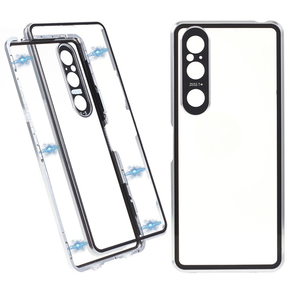 Case for Sony Xperia 1 V, Magnetic Dual Glass, silver