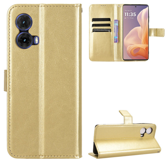 Flip case for Motorola Moto G85, Crazy Horse Wallet, gold