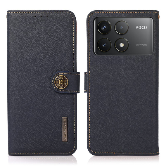 KHAZNEH RFID case for Xiaomi Poco F6 Pro, Litchi Texture, blue