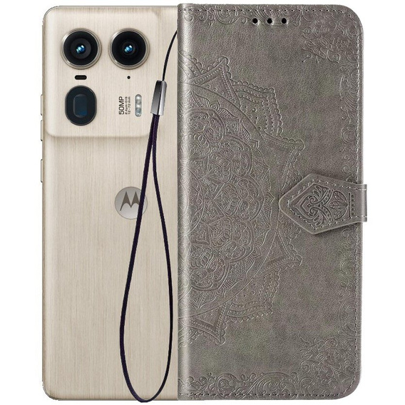 Flip case for Motorola Edge 50 Ultra, Mandala, grey