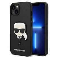 Karl Lagerfeld Case for iPhone 14 Plus, Saffiano Karl's Head Patch, black