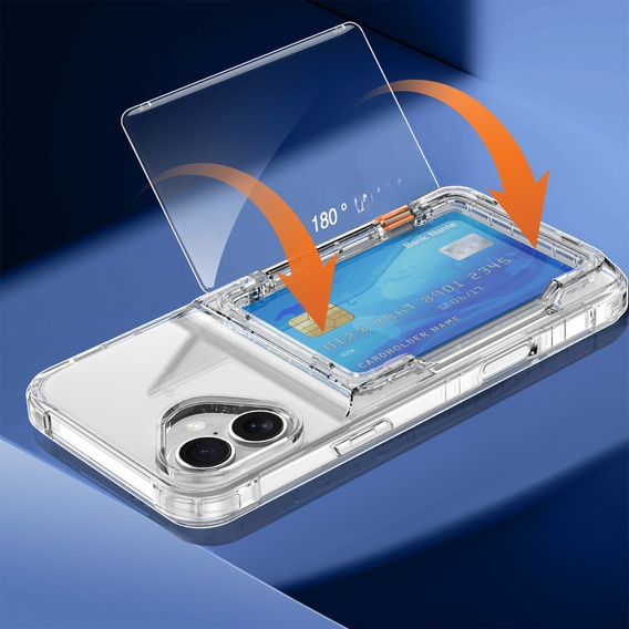 Case for iPhone 16 Plus, Card Holder Kickstand, transparent