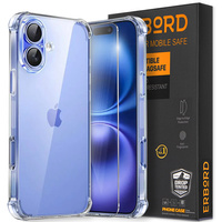 Case for iPhone 16, Erbord Dropproof, transparent + Glass