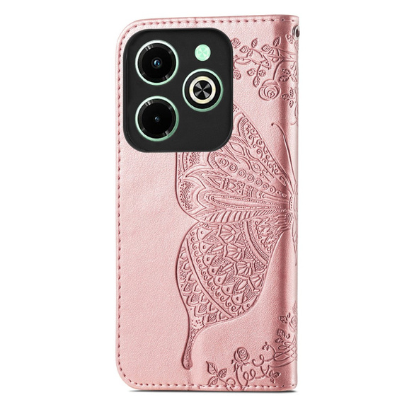 Flip case for Infinix Hot 40i, Butterfly, pink rose gold