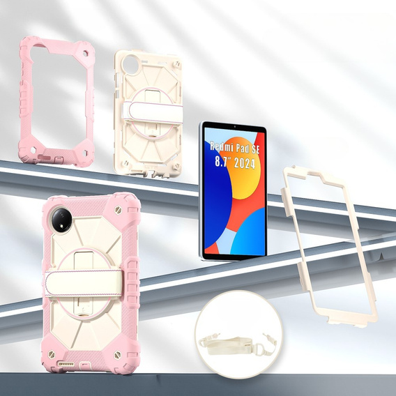 Children's case for Xiaomi Redmi Pad SE 8.7", armored with strap, pink