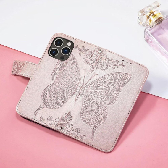 Flip case for Infinix Note 40 Pro, Butterfly, pink rose gold