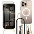 Case with lanyard for iPhone 16 Pro, ERBORD MagSafe, transparent + Glass for screen