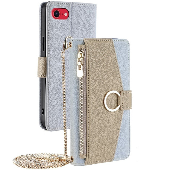 Flip case for iPhone 7 / 8 / SE (2020) / SE (2022), Wallet Zipper Pocket, with mirror, blue