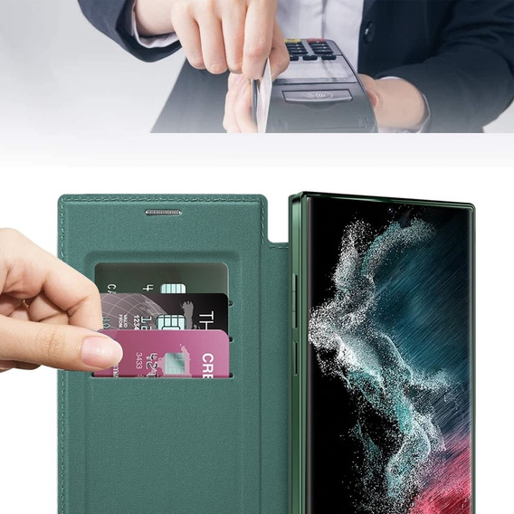 Flip case for Samsung Galaxy S22 Ultra 5G, RFID Wallet MagSafe CamShield, green