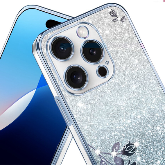 Case for iPhone 16 Pro, Glitter Flower, blue