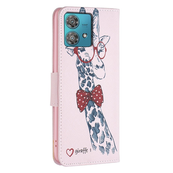 Flip case for Motorola Edge 40 Neo, Wallet, giraffe, pink