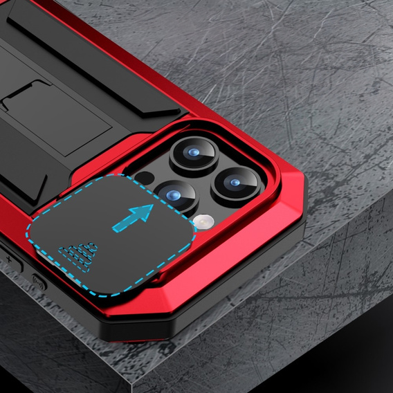Case for iPhone 15 Pro, R-JUST CamShield Slide, armoured, red / black