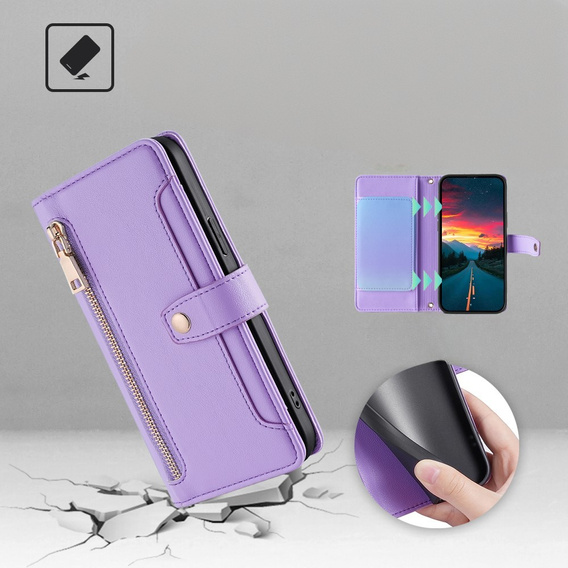 Flip case for Realme 14 Pro 5G, Wallet Zipper Pocket, purple