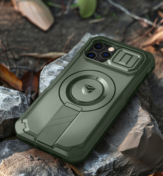 Armored case for iPhone 12 / iPhone 12 Pro, Dexnor CamProtect MagSafe, green (Two frames)