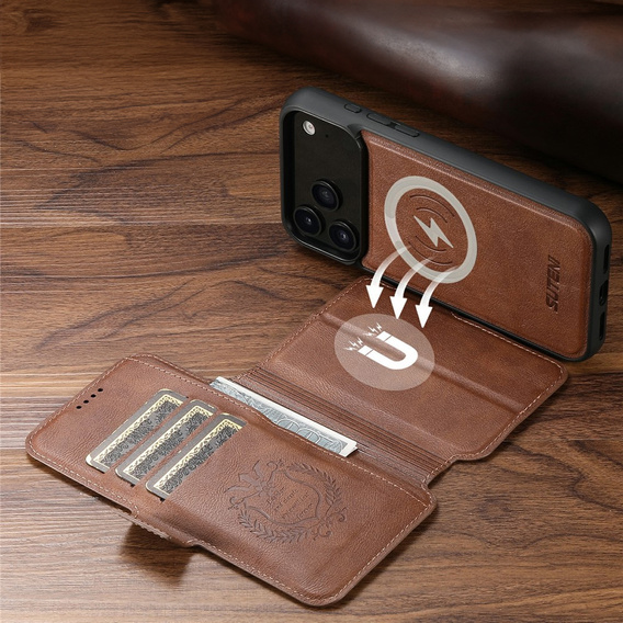 2-in-1 flip case for iPhone 17 Pro, SUTENI, for MagSafe, brown