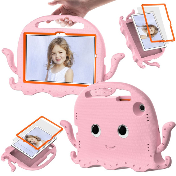 Children's case for Samsung Galaxy Tab A8 10.5, with handle, octopus, pink